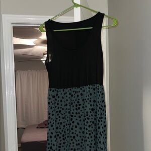 Black and Teal Polka Dot Sleeveless Dress